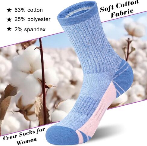 6 Pairs Crew Socks for Women Hiking Athletic Running Cushioned Compression Breathable Cotton Socks in Saudi Arabia