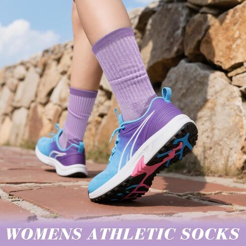 6 Pairs Crew Socks for Women Hiking Athletic Running Cushioned Compression Breathable Cotton Socks in Saudi Arabia