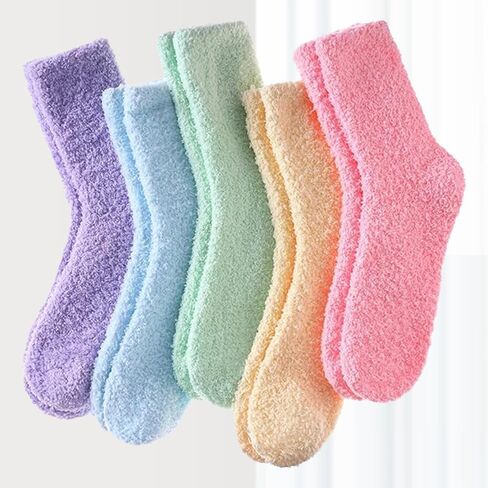 5-Pack Soft Socks, Light Pink/Cream/Light Green/Light Blue/Purple, Comfortable for Daily & Lounge Wear in Saudi Arabia