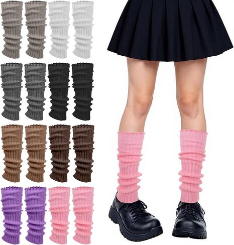 Grevosea 8 Pairs Kawaii Leg Warmers for Girls, Lolita Leg Warmers Japanese Style Knitted Loose Socks Y2K Harajuku Knee High for Party Sports One Size in Saudi Arabia