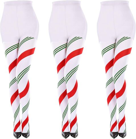 Sumind 3 Pairs Striped Christmas Day Striped Tights Full Length Tights Thigh High Stocking for Costume Accessory (Classic) in Saudi Arabia