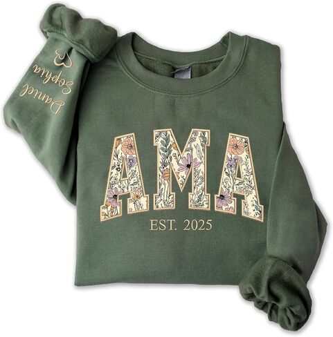 UrbanNEST Personalized Floral Embroidered Applique Grandma Sweatshirt, Custom Grandma Gifts from Grandkids, Christmas 2025 in Saudi Arabia