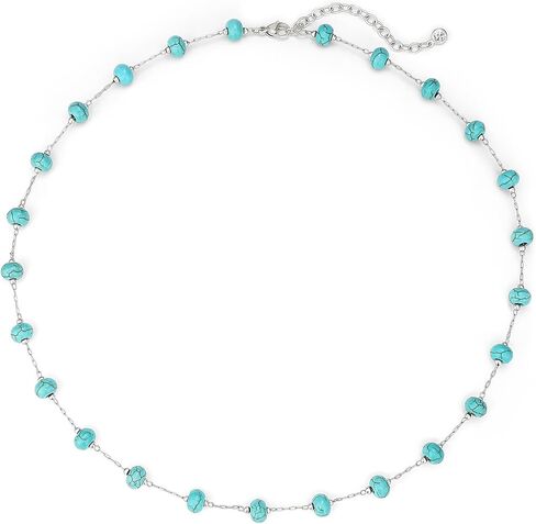 Created Turquoise Necklace for Women 14K Gold Plated Beaded Heart Choker Boho Necklaces Handmade Beach Summer Everyday Gold Jewelry Gifts in Kuwait