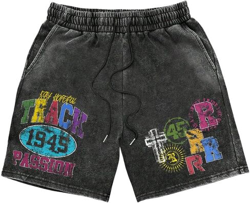 GORGLITTER Men's Graphic Shorts Y2k Vintage Straight Leg Streetwear Denim Shorts in Saudi Arabia