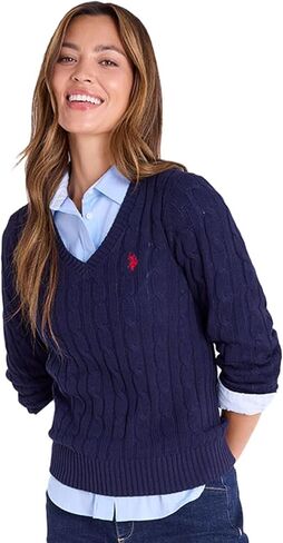 U.S. Polo Assn. Women's Cable Sweater - Soft Knit, Embroidered Pony Logo, Ribbed Trims, Casual Cozy Pullover in Saudi Arabia