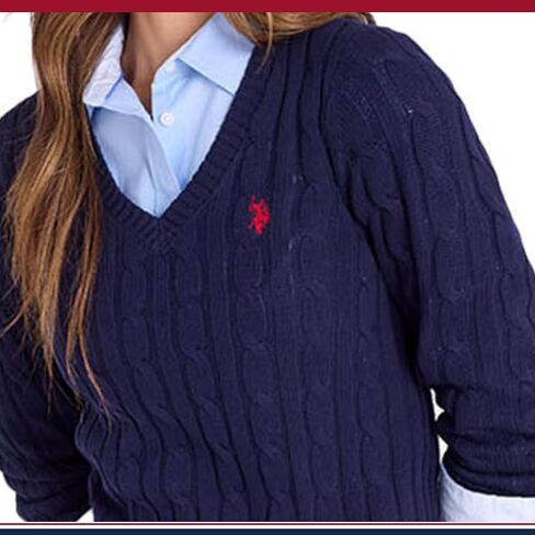 U.S. Polo Assn. Women's Cable Sweater - Soft Knit, Embroidered Pony Logo, Ribbed Trims, Casual Cozy Pullover in Saudi Arabia