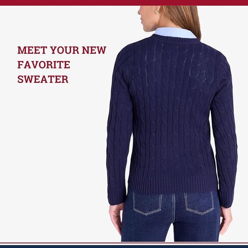 U.S. Polo Assn. Women's Cable Sweater - Soft Knit, Embroidered Pony Logo, Ribbed Trims, Casual Cozy Pullover in Saudi Arabia