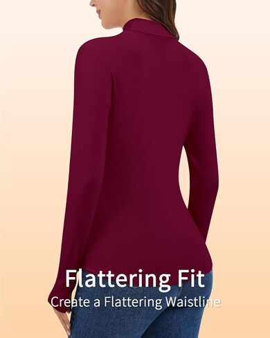 WOWENY Women's Thermal Fleece Long Sleeve Shirt Mock Neck Tops Winter Warm Cold Weather Undershirts with Thumb Holes Pockets in Saudi Arabia