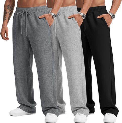 3 Pack Men's Big and Tall Sweatpants Athletic Open Bottom Drawstring Lounge Pants Plus Size Joggers with Pockets in Saudi Arabia