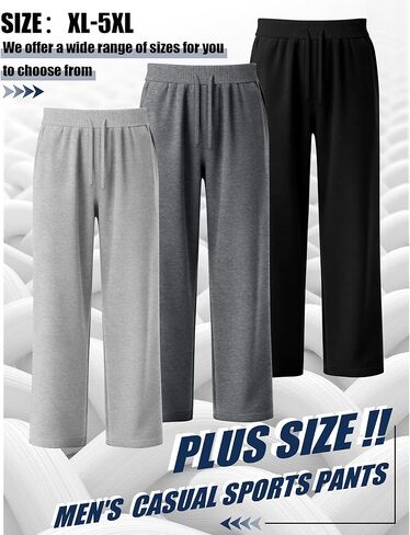 3 Pack Men's Big and Tall Sweatpants Athletic Open Bottom Drawstring Lounge Pants Plus Size Joggers with Pockets in Saudi Arabia