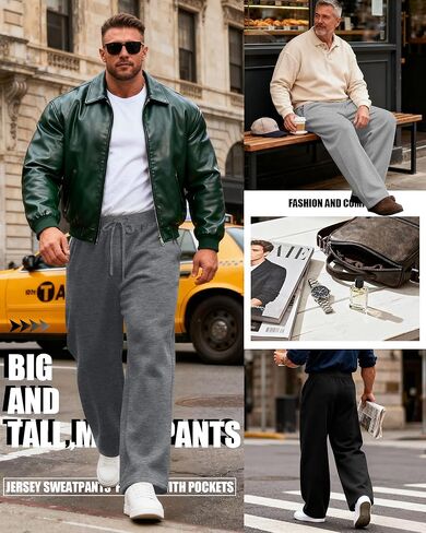 3 Pack Men's Big and Tall Sweatpants Athletic Open Bottom Drawstring Lounge Pants Plus Size Joggers with Pockets in Saudi Arabia