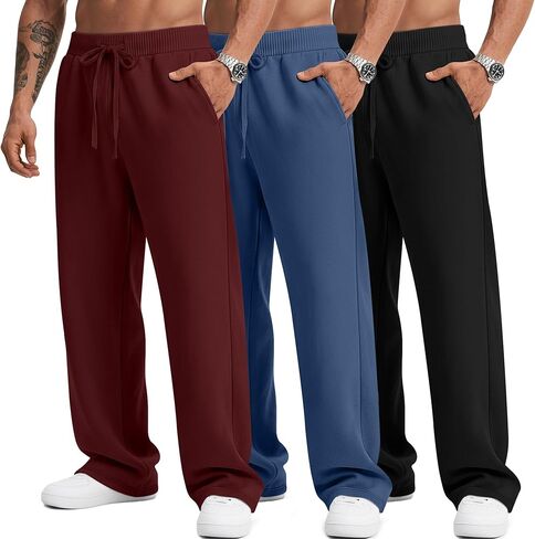 3 Pack Men's Big and Tall Sweatpants Athletic Open Bottom Drawstring Lounge Pants Plus Size Joggers with Pockets in Saudi Arabia