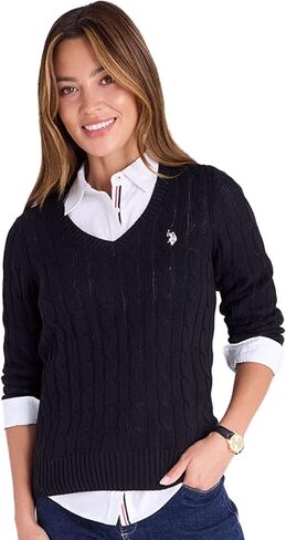 U.S. Polo Assn. Women's Cable Sweater - Soft Knit, Embroidered Pony Logo, Ribbed Trims, Casual Cozy Pullover in Saudi Arabia