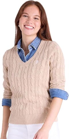 U.S. Polo Assn. Women's Cable Sweater - Soft Knit, Embroidered Pony Logo, Ribbed Trims, Casual Cozy Pullover in Saudi Arabia