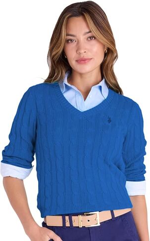 U.S. Polo Assn. Women's Cable Sweater - Soft Knit, Embroidered Pony Logo, Ribbed Trims, Casual Cozy Pullover in Saudi Arabia