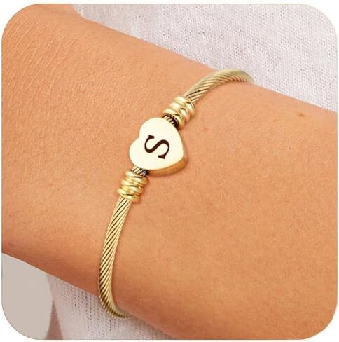 ASCONA Valentines Day Gifts for Her Gold Initial Bracelets for Women Non Tarnish Dainty Stainless Steel Heart Letter A-Z Bracelet Adjustable Cuff Bangle Bracelets for Teen Trendy Cute Bridesmaid Birthday Gifts Jewelry in Saudi Arabia