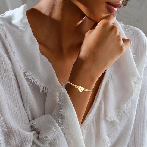 ASCONA Valentines Day Gifts for Her Gold Initial Bracelets for Women Non Tarnish Dainty Stainless Steel Heart Letter A-Z Bracelet Adjustable Cuff Bangle Bracelets for Teen Trendy Cute Bridesmaid Birthday Gifts Jewelry in Saudi Arabia