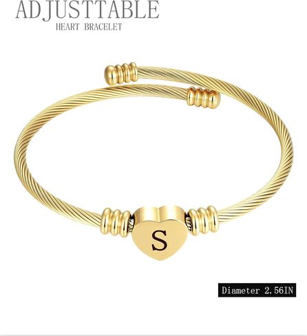ASCONA Valentines Day Gifts for Her Gold Initial Bracelets for Women Non Tarnish Dainty Stainless Steel Heart Letter A-Z Bracelet Adjustable Cuff Bangle Bracelets for Teen Trendy Cute Bridesmaid Birthday Gifts Jewelry in Saudi Arabia