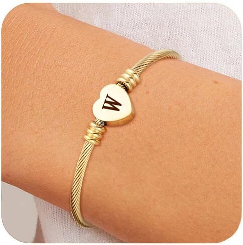 ASCONA Valentines Day Gifts for Her Gold Initial Bracelets for Women Non Tarnish Dainty Stainless Steel Heart Letter A-Z Bracelet Adjustable Cuff Bangle Bracelets for Teen Trendy Cute Bridesmaid Birthday Gifts Jewelry in Saudi Arabia