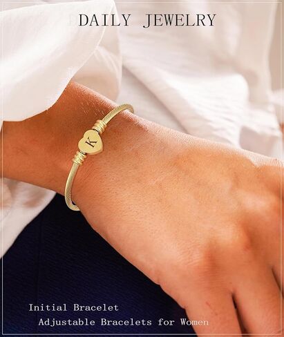 ASCONA Valentines Day Gifts for Her Gold Initial Bracelets for Women Non Tarnish Dainty Stainless Steel Heart Letter A-Z Bracelet Adjustable Cuff Bangle Bracelets for Teen Trendy Cute Bridesmaid Birthday Gifts Jewelry in Saudi Arabia
