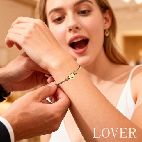 ASCONA Valentines Day Gifts for Her Gold Initial Bracelets for Women Non Tarnish Dainty Stainless Steel Heart Letter A-Z Bracelet Adjustable Cuff Bangle Bracelets for Teen Trendy Cute Bridesmaid Birthday Gifts Jewelry in Saudi Arabia
