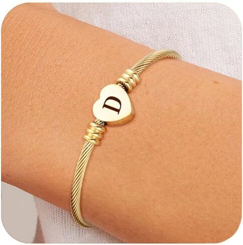 ASCONA Valentines Day Gifts for Her Gold Initial Bracelets for Women Non Tarnish Dainty Stainless Steel Heart Letter A-Z Bracelet Adjustable Cuff Bangle Bracelets for Teen Trendy Cute Bridesmaid Birthday Gifts Jewelry in Saudi Arabia