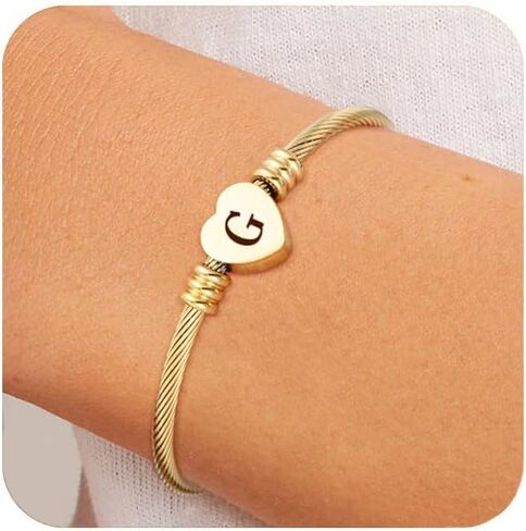 ASCONA Valentines Day Gifts for Her Gold Initial Bracelets for Women Non Tarnish Dainty Stainless Steel Heart Letter A-Z Bracelet Adjustable Cuff Bangle Bracelets for Teen Trendy Cute Bridesmaid Birthday Gifts Jewelry in Saudi Arabia