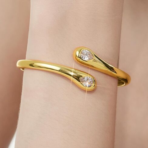 Cicy Bell 18k Gold Plated Bangle Bracelets for Women Tear Drop Cubic Zirconia Trendy Adjustable Twist Cuff Bracelets Birthday Jewelry Gifts in Saudi Arabia