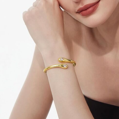 Cicy Bell 18k Gold Plated Bangle Bracelets for Women Tear Drop Cubic Zirconia Trendy Adjustable Twist Cuff Bracelets Birthday Jewelry Gifts in Saudi Arabia