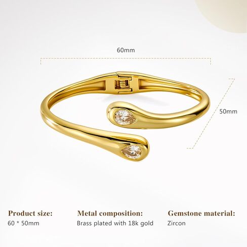 Cicy Bell 18k Gold Plated Bangle Bracelets for Women Tear Drop Cubic Zirconia Trendy Adjustable Twist Cuff Bracelets Birthday Jewelry Gifts in Saudi Arabia