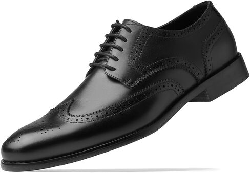 HEEZ Men's Dress Shoes Genuine Leather, Wingtip Oxford for Men Non Slip, Lace up Plain Toe Derby Dress Shoes for Formal, Business, Wedding, Office in Saudi Arabia