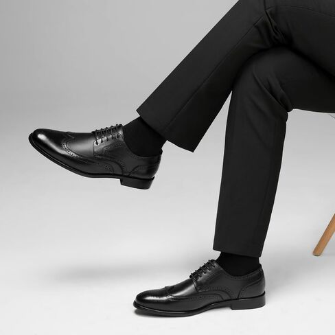 HEEZ Men's Dress Shoes Genuine Leather, Wingtip Oxford for Men Non Slip, Lace up Plain Toe Derby Dress Shoes for Formal, Business, Wedding, Office in Saudi Arabia