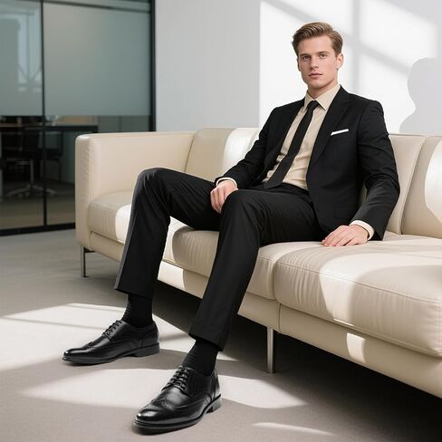 HEEZ Men's Dress Shoes Genuine Leather, Wingtip Oxford for Men Non Slip, Lace up Plain Toe Derby Dress Shoes for Formal, Business, Wedding, Office in Saudi Arabia