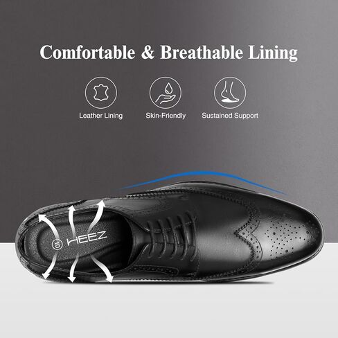 HEEZ Men's Dress Shoes Genuine Leather, Wingtip Oxford for Men Non Slip, Lace up Plain Toe Derby Dress Shoes for Formal, Business, Wedding, Office in Saudi Arabia