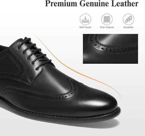 HEEZ Men's Dress Shoes Genuine Leather, Wingtip Oxford for Men Non Slip, Lace up Plain Toe Derby Dress Shoes for Formal, Business, Wedding, Office in Saudi Arabia