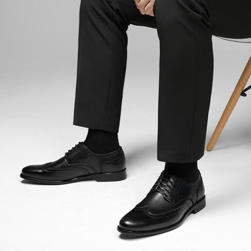 HEEZ Men's Dress Shoes Genuine Leather, Wingtip Oxford for Men Non Slip, Lace up Plain Toe Derby Dress Shoes for Formal, Business, Wedding, Office in Saudi Arabia