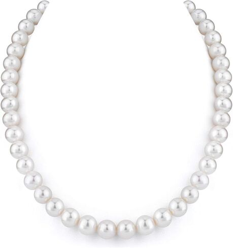 قلادة The Pearl Source من الذهب عيار 14 قيراط مقاس 9-10 مم بجودة AAA من لؤلؤ المياه العذبة الأبيض المستزرع للنساء بطول 17 بوصة هدايا من اللؤلؤ لعيد الميلاد والعطلات والذكرى السنوية in Saudi Arabia