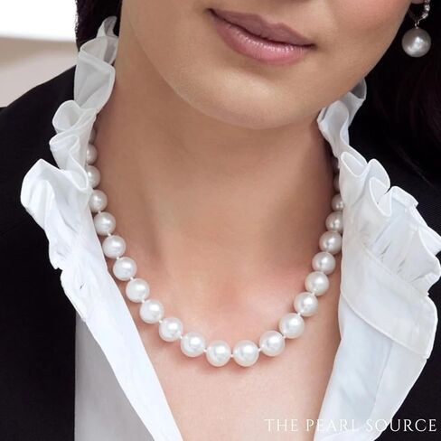 قلادة The Pearl Source من الذهب عيار 14 قيراط مقاس 9-10 مم بجودة AAA من لؤلؤ المياه العذبة الأبيض المستزرع للنساء بطول 17 بوصة هدايا من اللؤلؤ لعيد الميلاد والعطلات والذكرى السنوية in Saudi Arabia