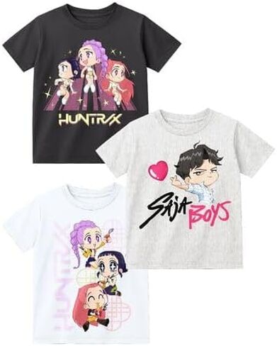 تي شيرت Kpop Demon Hunters Chibi Huntrix and Saja Boys Youth 3-Pack برقبة دائرية وأكمام قصيرة in Kuwait