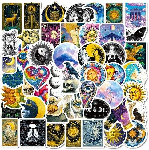 50PCS Cool Sticker Sun&Moon Graffiti Stickers,Waterproof Vinyl Stickers for Laptop Water Bottles Luggage Scrapbook Phone,Skateboard Stickers for Adults in Kuwait