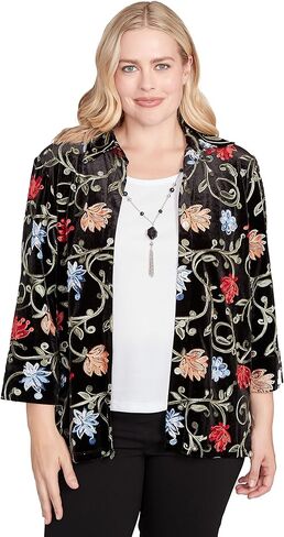 Alfred Dunner Women's Rich Velvet Floral Two in One Top with Necklace in Saudi Arabia