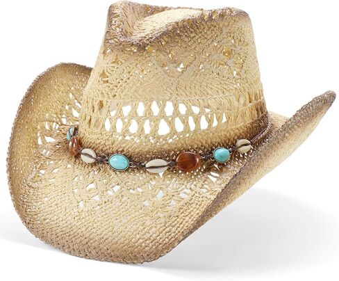 Straw Cowboy Hat for Men and Women，Cowgirl Cowboys Cowgirls Woven Crease for Western Rodeo Beach Coastal Country Sun Protection Mens Womens Breathable Cow Gift Gifts Large Cheap Summer in Saudi Arabia