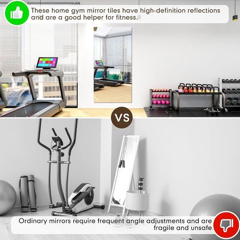 Queekay 6 Pcs Home Gym Mirrors 24'' x 24'' Acrylic Wall Mirror Tiles 2mm Thick Self Adhesive Mirror Sheets Frameless Wall Mounted Mirror Stickers Decor for Workout Bedroom Ceiling in Kuwait