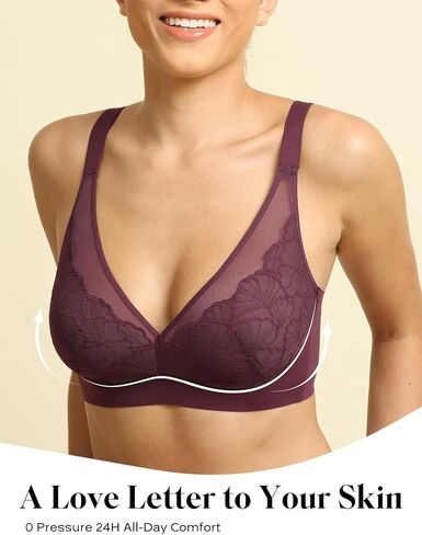 COMFELIE Lace Everyday Bra Comfy V Neck Unlined Bras Sexy Wireless Bralette in Saudi Arabia
