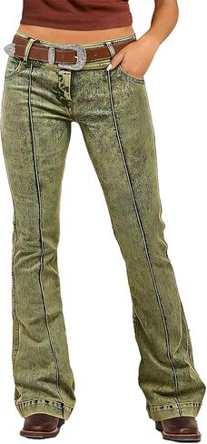 Flamingals Bootcut Mid Waist Stitch Detai Pants for Women Without Belt in Saudi Arabia