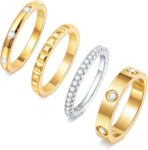 Stackable Gold Rings for Women - 18K Gold Plated Rings Set, Non Tarnish Stainless Steel Cubic Zirconia Friendship Band Stack Rings Trendy Jewelry, Christmas Birthday Party Gifts for Her Girlfriend in Saudi Arabia