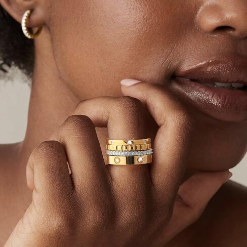 Stackable Gold Rings for Women - 18K Gold Plated Rings Set, Non Tarnish Stainless Steel Cubic Zirconia Friendship Band Stack Rings Trendy Jewelry, Christmas Birthday Party Gifts for Her Girlfriend in Saudi Arabia