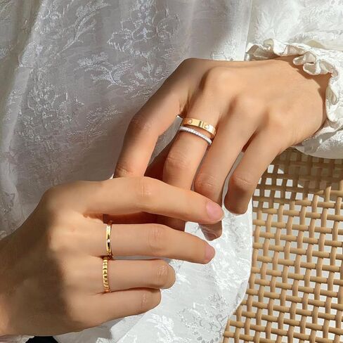 Stackable Gold Rings for Women - 18K Gold Plated Rings Set, Non Tarnish Stainless Steel Cubic Zirconia Friendship Band Stack Rings Trendy Jewelry, Christmas Birthday Party Gifts for Her Girlfriend in Saudi Arabia