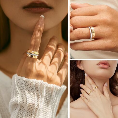 Stackable Gold Rings for Women - 18K Gold Plated Rings Set, Non Tarnish Stainless Steel Cubic Zirconia Friendship Band Stack Rings Trendy Jewelry, Christmas Birthday Party Gifts for Her Girlfriend in Saudi Arabia