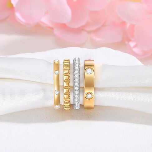 Stackable Gold Rings for Women - 18K Gold Plated Rings Set, Non Tarnish Stainless Steel Cubic Zirconia Friendship Band Stack Rings Trendy Jewelry, Christmas Birthday Party Gifts for Her Girlfriend in Saudi Arabia